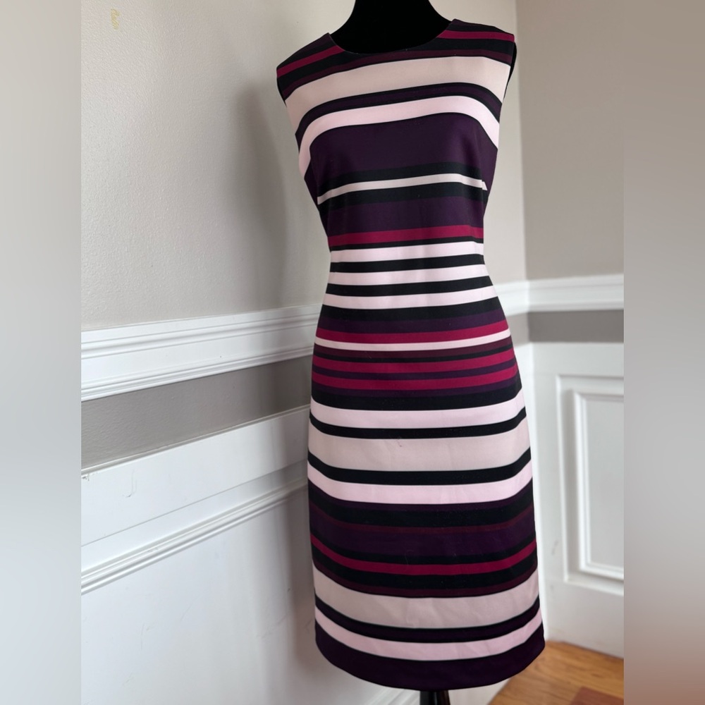 Sz 12 Calvin Klein Striped Sleeveless Dress